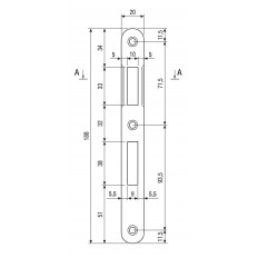 INCONTRO AGB SENZA ALETTA PER PATENT PICCOLA BORDO TONDO COLORE CROMO SATINATO, FINITURA 34, 20 x 188 mm