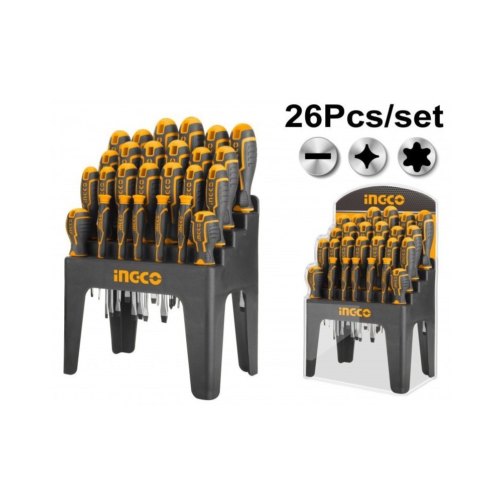 SET 26 CACCIAVITI ASSORTITI INGCO CON SUPPORTO DA BANCO SET 26 CACCIAVITI ASSORTITI INGCO CON SUPPORTO DA BANCO