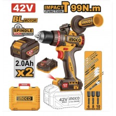 INGCO Trapano a Percussione 42V 99N.m 2 Batterie 2.0ah+caric.+valigetta