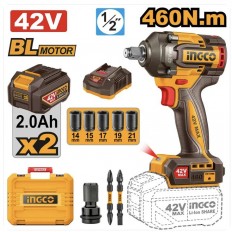 INGCO Avvitatore ad Impulsi 42V da 1/2P. 2 Batterie da 2.0ah 460N.m
