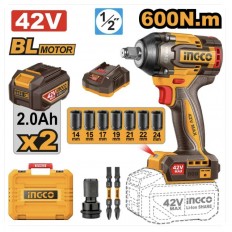 INGCO Avvitatore ad Impulsi 42V da 1/2P. 2 Batterie da 2.0ah 600N.m